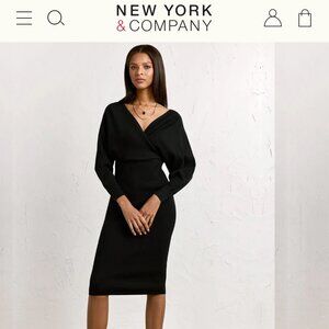 New York & Company Dee Elly Black Wrap Sweater Dress